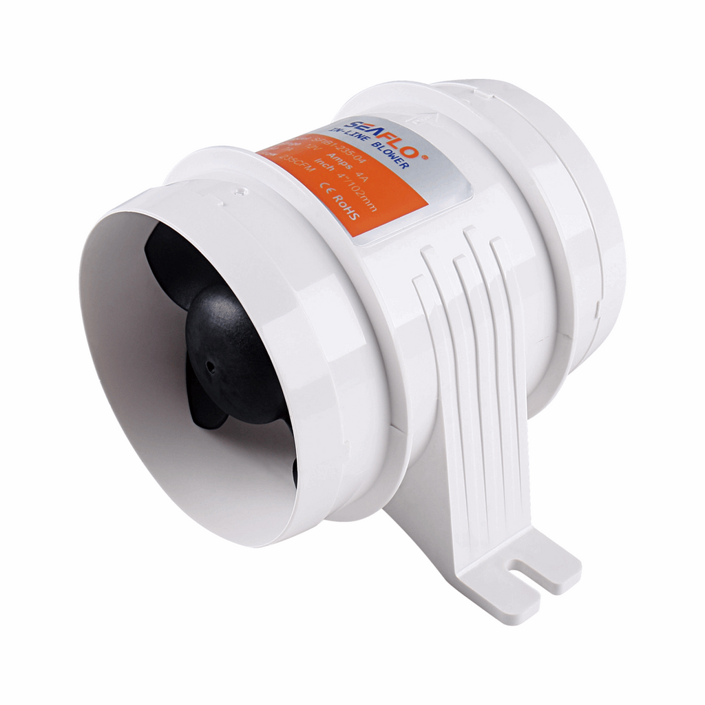 SEAFLO 4" In-Line Marine Bilge Luftgebläse 12V 235 CFM Mute Starker Ventilator weiß - Seaflo Online Shop