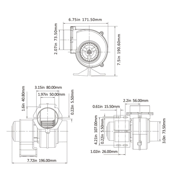 Seaflo 01 Serie Flansch/Flex-Montage Bilgengebläse 130CFM ( 12V )