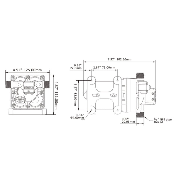 SEAFLO 4-Kammer Membranpumpe, 11,3L/min 3,8bar, IP20 Nur im Innenbereich(12V)