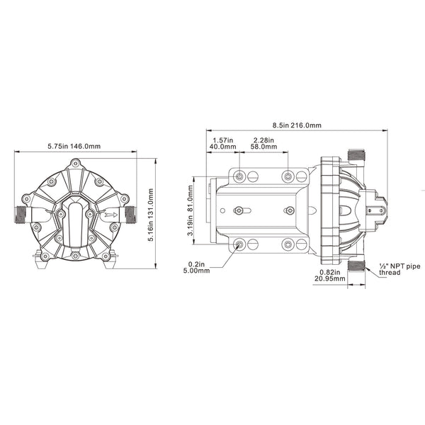 SEAFLO 5-Kammer Membranpumpe der Serie 51 NEW, 18,9L/min 4,2bar, IP20 Nur im Innenbereich (12V)