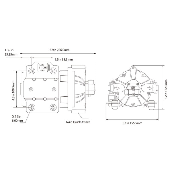 SEAFLO 5 Kammer Membranpumpe der Serie 53, 26,5L/min 4,1bar, IP20 Nur im Innenbereich (12V)